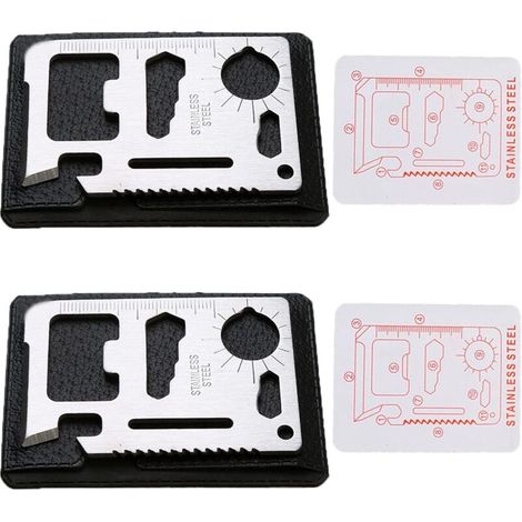 Kit de survie multifonctionnel 11 en 1 (incluant 2 outils) – Outil multifonction format carte de crédit – Outil multifonction d'extérieur et ouvre-bouteille – Équipement de survie – Fabriqué en acier 