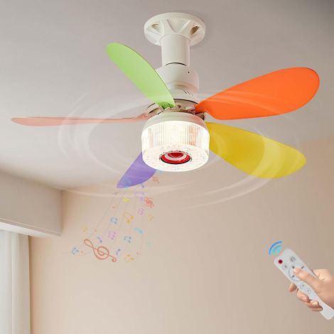 52cm RGB Ventilateur Plafond avec Lumiere, E27, Télécommande, Musique haut Parleur Bluetooth Plafonnier Intensité Variable avec Ventilateur,Colorful (1/5)