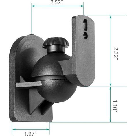 2 Supports mural haut-parleur, Capacité 3,5kg, Acier noir, Montage plafond mur, Salon cinéma bureau (1/4)