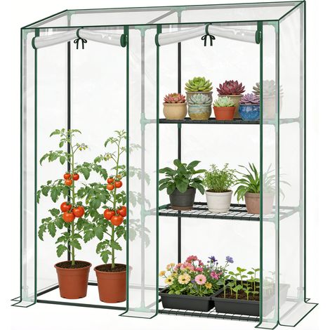 Outsunny Serra da Giardino Verticale a 2 Sezioni con 3 Ripiani 143x45x151 cm
