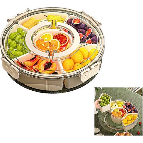 Caja giratoria para aperitivos con compartimentos, Caja para frutas, Con tapa y asa, 28288 cm, picnics, viajes, etc, Blanco, transparente (1/5)