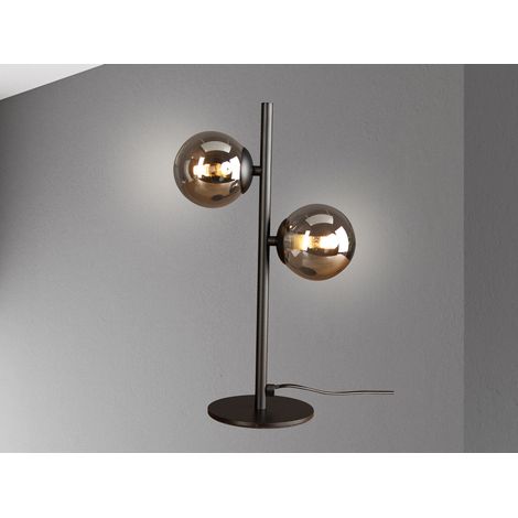 Außergewöhnliche LED Tischleuchte Schwarz - Glaskugeln Rauchglas, Höhe 40cm (1/5)