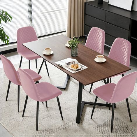 NEW 150CM Wooden dining table and 6 chairs set MDF table top Rose Velvet Seat Metal Leg Chairs