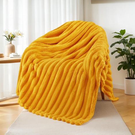 Mezcla Couverture Plaid à Rayures, 130 x 150 CM, Jaune Moutarde (1/5)