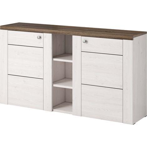 Buffet VOLTIA avec 2 portes et 3 niches - Blanc / chêne