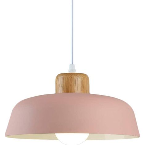 Ineasicer Lampe à suspension en métal rond simple et moderne nordique, Grand plafonnier E27 finition bois, Lumière suspendue de couleur vive pour salo (1/4)