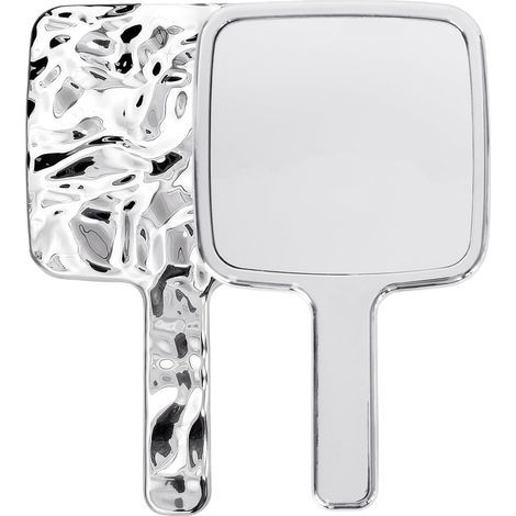 Specchio a mano, specchio per il trucco con manico, specchi professionali da parrucchiere, bagno (argento) (1, rettangolare) (1/5)