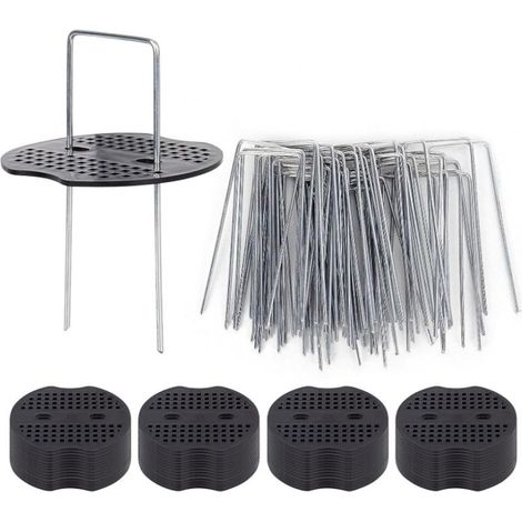 50 Piquets De Jardin avec Rondelles, Piquets De Fixation en Acier Galvanisé pour Baches Agraphes De Fixation De Toile De Paillage Piquets Galvanisé extracteur de piquets en Acier Inoxydable (1/5)