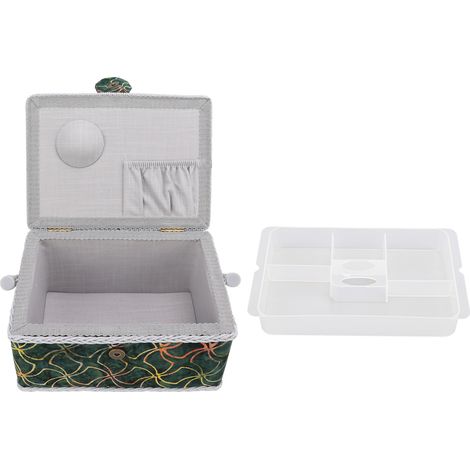 Coffret de Couture Double Étage Poignée Confortable Léger Vert Panier de Rangement Tissu Élégant (1/5)