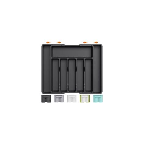 Range Couverts, Plateau d'Ustensiles Extensible pour Tiroir, Organisateur de Tiroir Réglable pour la Cuisine, Rangement Compact en Plastique pour contenir des Cuillères, Fourchettes, Noir (1/5)