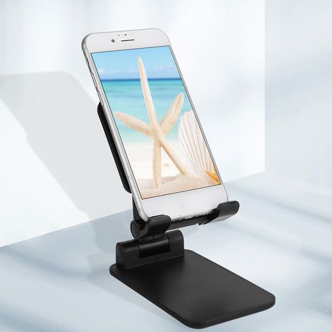 Support téléphone réglable en hauteur et angle, support de bureau pliable en alliage d'aluminium pour une vie mains libres confortable.