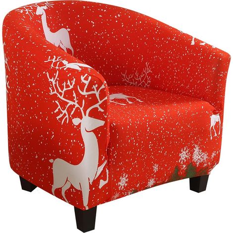 Housse extensible pour Fauteuil de Club de Noël, Housses pour Fauteuil Tubulaire, Housses pour Fauteuil Tubulaire de Noël, Housse pour Fauteuil, Protecteur de Meuble Déhoussable pour Salon (Renne de N (1/4)