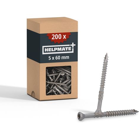 HELPMATE - Viti per terrazze 5x60 in acciaio inox A2-200 pezzi viti + 1 punta T25 - viti per pavimenti in legno per esterni (terrazze, capannoni da giardino, costruzioni in legno, ecc.) (1/5)