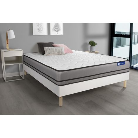Ensemble matelas ACTIMEMO 140x190cm 2 faces à MÉMOIRE DE FORME 3zones de confort + sommier KIT blanc (1/5)