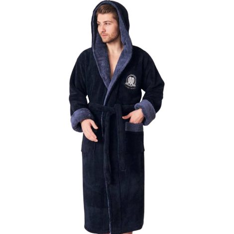 Herrenbademantel, flauschig, warm, dick, Größe M, als Geschenk für Papa oder Opa, glatt (1/5)