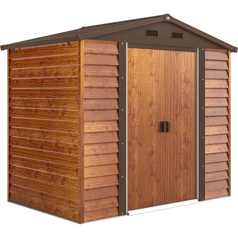 Gartenschuppen, Cabane de rangement, Abri de jardin avec fenêtres, wetterfest, boisoptik, acier, 152 x 235,7 x 208,7 cm, marron
