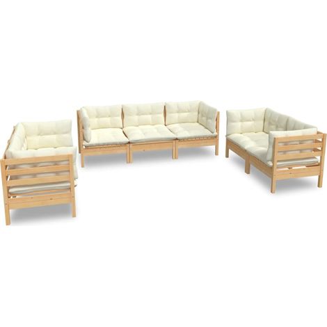 Mobili da giardino mobili da esterno Set di mobili da 7 pezzi con cuscini color crema in legno di pino massiccio