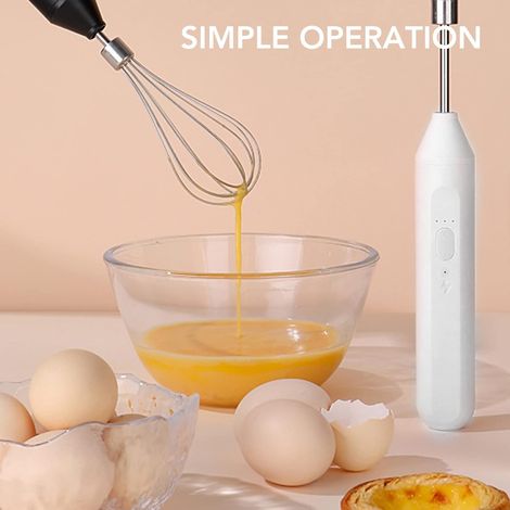 Montalatte ricaricabile con 3 velocità regolabili - frullatore elettrico - per caffè e bevande a base di panna - mini frullatore a mano - Per cucine domestiche (bianco) (1/4)