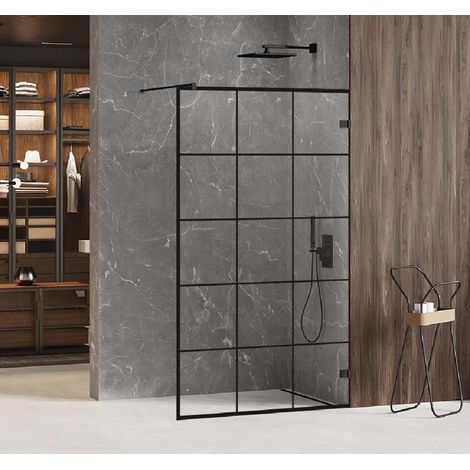 Paroi de douche à l'italienne noire sérigraphiée 80 cm BORA BORA BLACK (1/4)