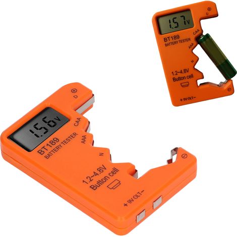 Ce testeur/chargeur de batterie est utilisé pour tester les piles C/AA/AAA/D/N/9V/6F22 et les piles boutons 1,5V/3V (orange). (1/5)