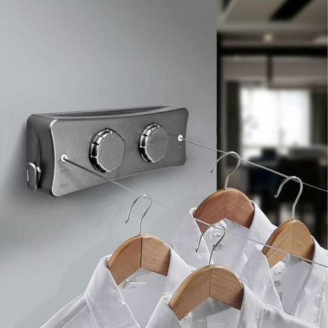 Retractable Clothesline, Wall Mounted Retractable Clothes Line with 2 x 5M Stainless Steel Line, Adjustable Extendable Clothes Line for Indoor and Outdoor Use (1/5)