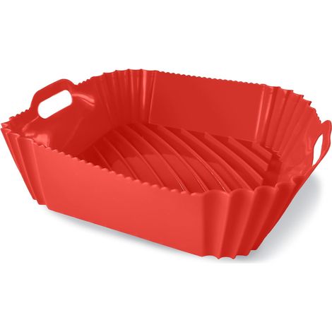 Moule carré avec poignées 22 x 22 cm, idéal pour friteuse à air, silicone alimentaire, rouge, ligne Air Fryer (1/5)
