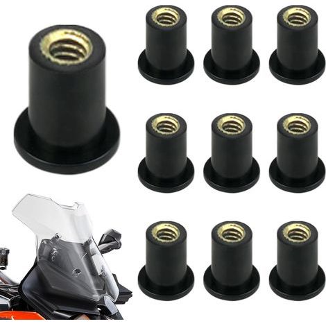 10 Stück M5 Windschutzscheiben-Befestigungsmuttern, Gummi- und Messing-Windschutzscheibenschrauben, Gummimuttern, Halterungs-Montagematerial, für ATV-Motorräder, die meisten Motorrad-Ersatzteile (1/5)