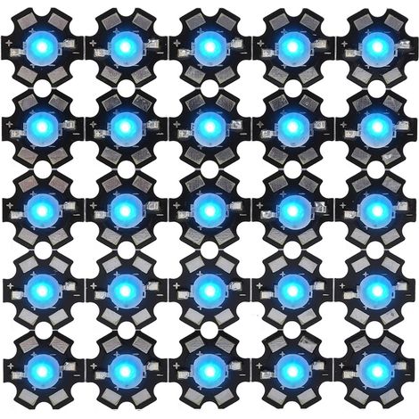 Puces LED haute puissance 3W, puces LED 3W avec substrat en aluminium, haute luminosité, diodes LED rouges, vertes, bleues, 25 pièces par paquet. (1/5)