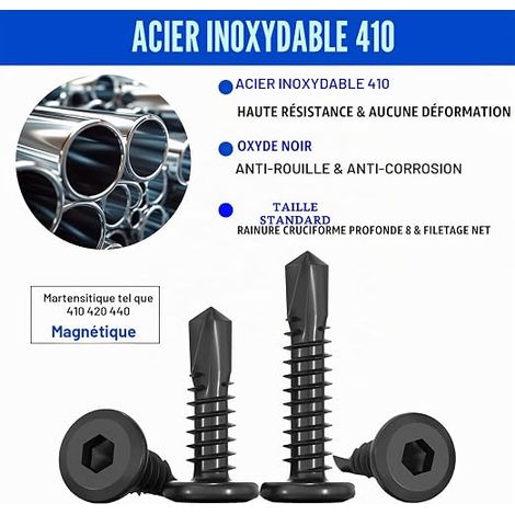 Vis Autoforeuse Metal Noir,M5,5x38mm Vis à Tôle Autotaraudese à Tete Plate Vis à Tôle à Six Pans Creu et Autoperceuse Autoperforante Inox 410 Bits pour Alu Bois Plastique. (1/3)