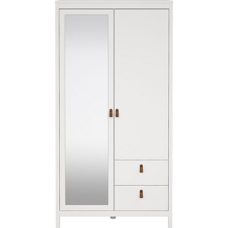 Madrid Kleiderschrank 199x103x59cm, 1 Tür, 1 Spiegeltür, 2 Schubladen weiß. (1/5)