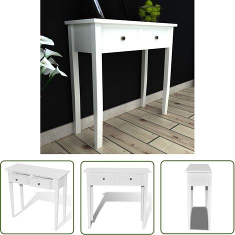 The Living Store Frisiertisch Konsolentisch mit zwei Schubladen Weiß - Konsole - Sideboard - Kommode - Wohnzimmerschrank - Frisiertisch (1/5)