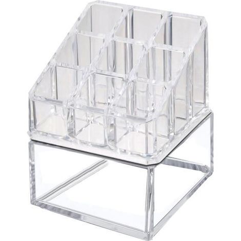 Boîte de rangement cosmétique - JUANIO - 9 compartiments - Carré - Transparent - 9,5x9,5x13 cm (1/4)