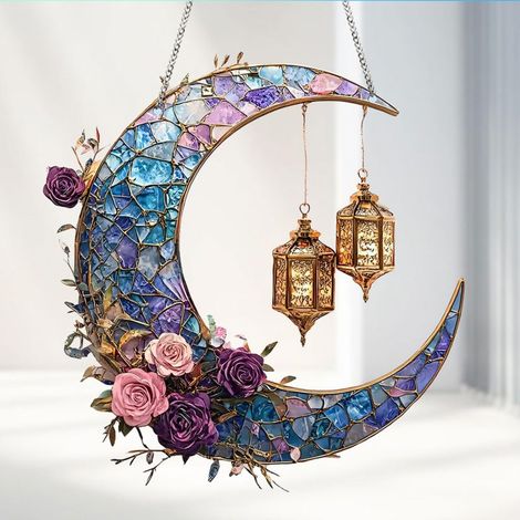 Décorations pour l'Aïd al-Fitr, décorations de lune en acrylique, décorations pour l'Aïd al-Fitr 2025, décorations suspendues d'art musulman, pendentifs lune en acrylique teinté (1/5)