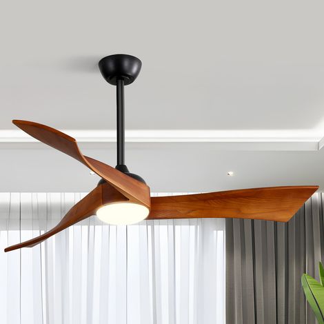 Ventilatore da soffitto Sofucor con luce LED, telecomando, alimentazione CC, 132 cm, timer, legno massello - Nero