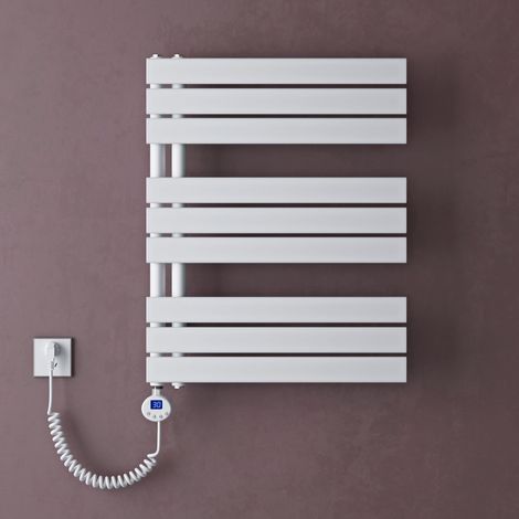 doporro Scaldasalviette Elettrico Bagno con Termostato Digitale e Funzione Timer 76x60cm 600W Bianco, Termoarredo Elettrico Temperatura Regolabile, Radiatore da Parete Verticale - FN