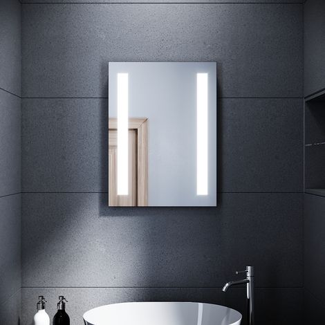SONNI Badezimmerspiegel Badspiegel LED Beleuchtung Wandspiegel kaltweiß licht Wandschalter Energiesparende IP44 45x60cm (1/5)