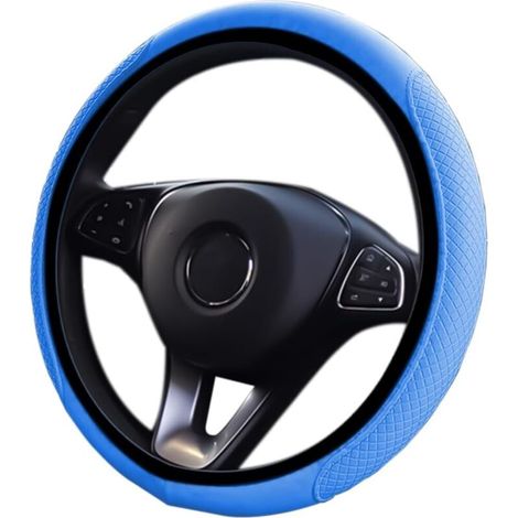 Car Steering Wheel Cover, Elastic, Microfiber Leather Car Steering Wheel Cover, Diameter 38 cm, Non-Slip, Breathable, Soft Car Steering Wheel Cover, Universal Steering Wheel Cover (Blue) (1/5)