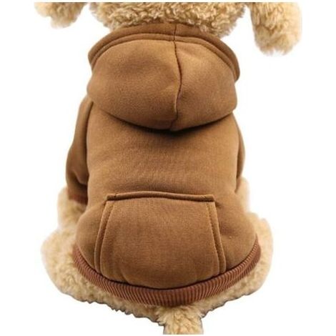 Sweat à capuche pour chien marron taille S poitrine 35 cm 1 pièce sweat-shirt avec poches petit chien chaud vêtement pour chien chiot (1/4)