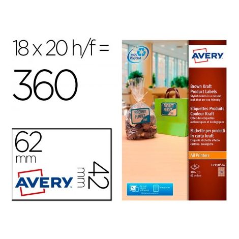Etiqueta adhesiva avery kraft efecto carton rectangular removible para impresora laser inyeccion tinta