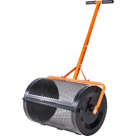 Épandeur de Compost Mousse de Tourbe, 60 cm, Épandeur de Gazon à Rouleau, avec Poignée T Hauteur Réglable, Panier en Maille d'Acier, pour Épandage sur les Pelouses et les Terres Agricoles, Noir