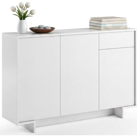 Dmora - Credenza Aneto, Madia da salotto, Buffet da soggiorno a 3 ante e 1 cassetto, 100% Made in Italy, 134x35h87 cm, Bianco, con imballo rinforzato