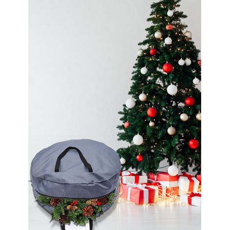 2 Pièces Housse de Rangement pour Couronne Nylon 420D Transparent Repliable Fermeture Éclair Boîte de Stockage pour Guirlande Noël Gris (1/4)