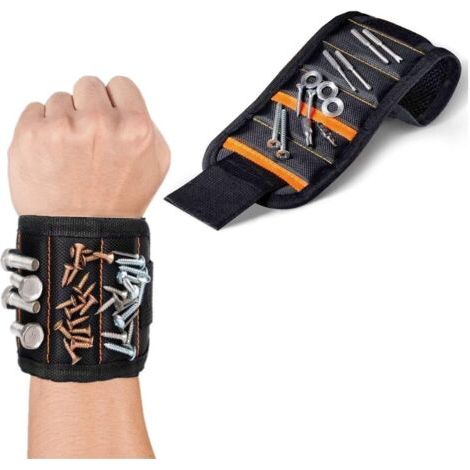 BUNTHAUS 1pcs Bracelet Magnétique avec 15 Aimants pour Maintenir Vis Ongles Noisettes Boulons Forets, Ceinture Magnétique Outil de Bande de Poignet, Cadeau pour Papa Mari Charpentier Plombier (1/5)