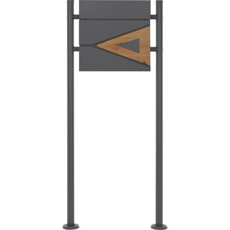 ECD-Germany Boîte aux Lettres sur Pieds, 37x36,5x11 cm, Anthracite/ Optique Bois, en Acier, Boîte Postale avec Compartiment à Journaux/Courrier, Support de Boîte 120 cm, Verrouillable avec 2 Clés