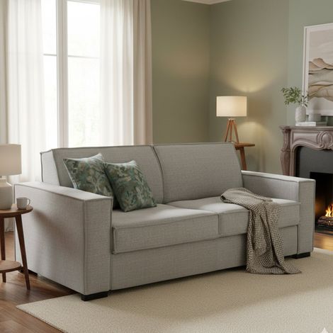 Dmora - Sofa cama Dekuba, Sofá de 2 plazas, 100% Made in Italy, Sofá de salón con apertura giratoria, en tela acolchada, con reposabrazos estándar, Cm 180x95h90, Gris (1/5)