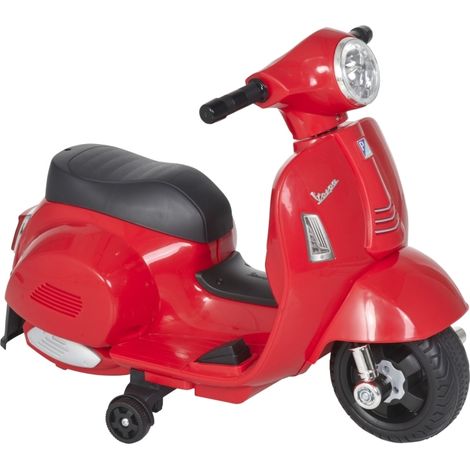 Moto eléctrica infantil Vespa roja 6V con luz LED, sonido y ruedas de apoyo (1/4)