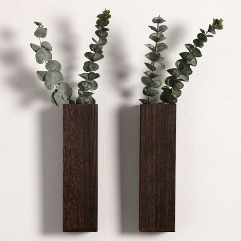 Deux vases muraux en bois – parfaits pour exposer des fleurs séchées ou des plantes – idéaux pour la décoration murale de la maison (branches exclues) (1/5)