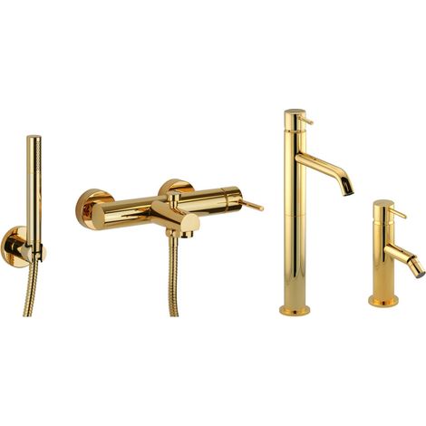 Set miscelatore lavabo alto, miscelatore bidet e kit vasca in colore oro Gattoni Easy KITEASYDO8