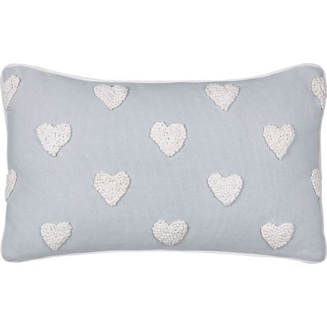 Coussin Décoratif en Coton Gris 30 x 50 cm à Motif de Coeurs Brodés Rembourré Gazania