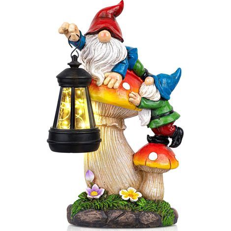 Solarbetriebene Gartenzwerg-Statue – Wasserdichte Pilzdekoration für den Außenbereich mit Solarlaterne und LED-Beleuchtung für Garten, Rasen und Terrasse – Ideales Geschenk für Mama, Oma, Ehefrau oder (1/5)